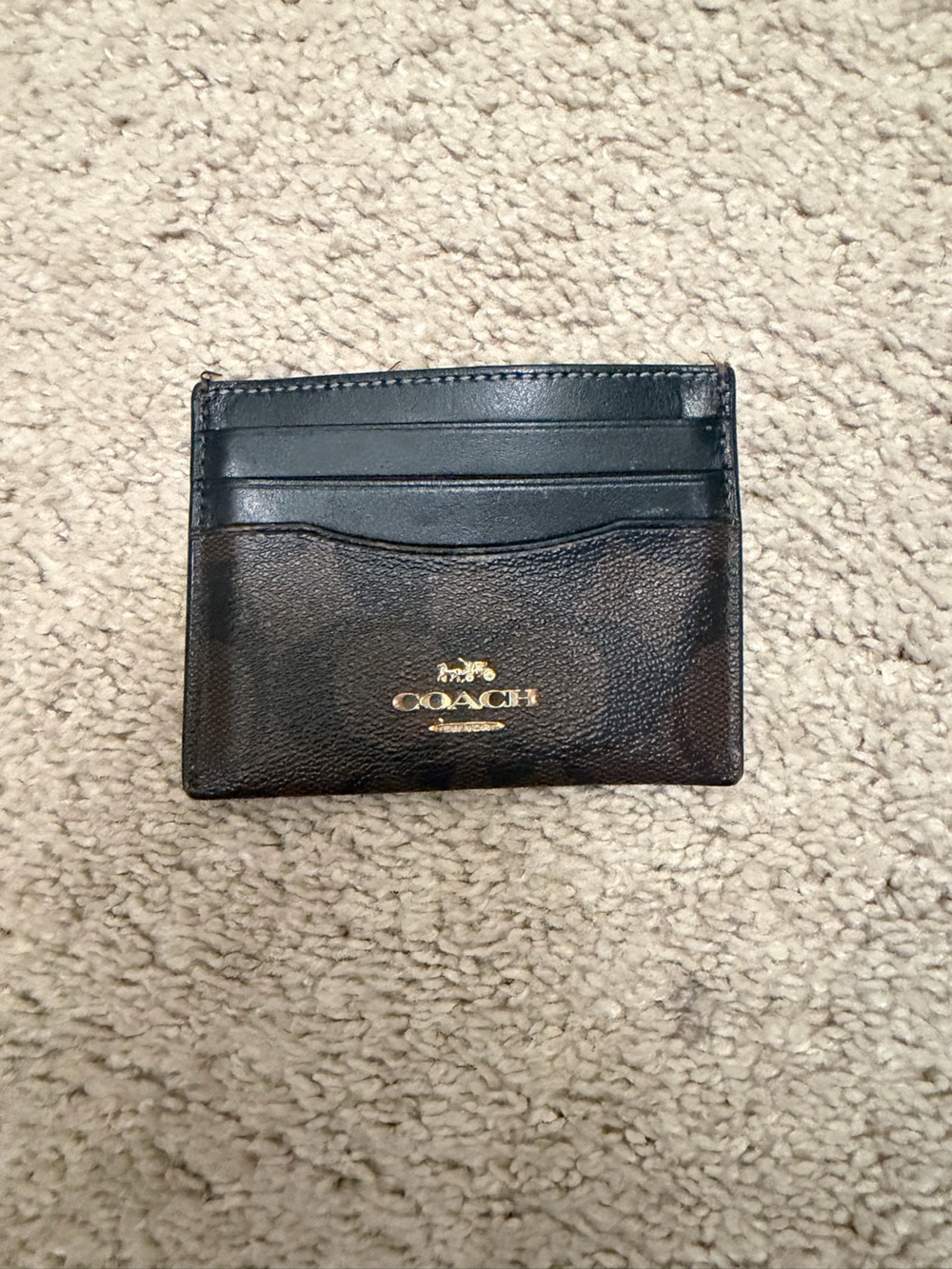 COACH Black Leather Card & Slot Wallet with Gold Logo